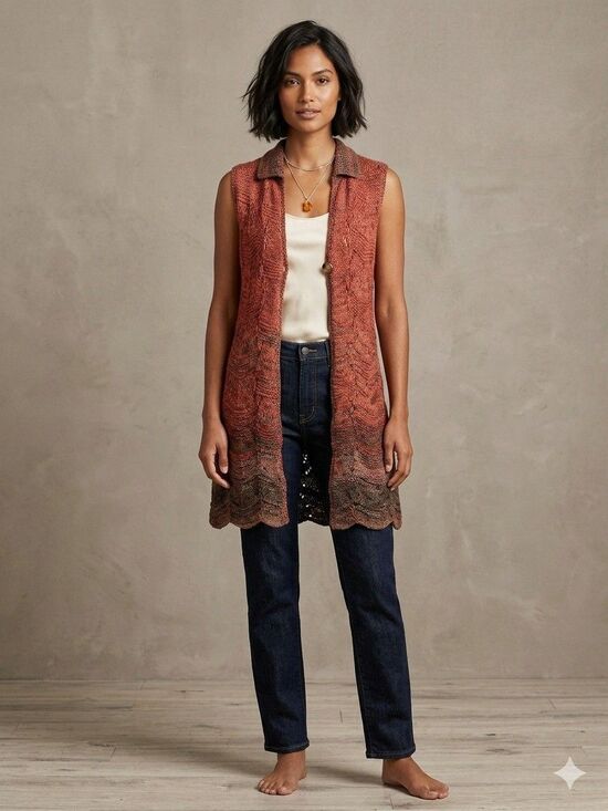 Coldwater Creek Jackets & Blazers - Coldwater Creek Whimsygoth Fairycore Pointelle Knit Long Vest Ombre Earthy M